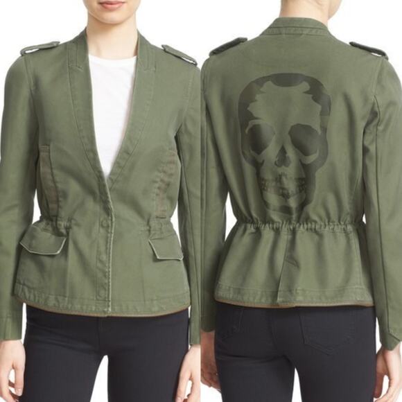 Zadig & Voltaire Vedam Bis Spus Kaki Green Skull Cotton Utility Jacket Small - Picture 2 of 12